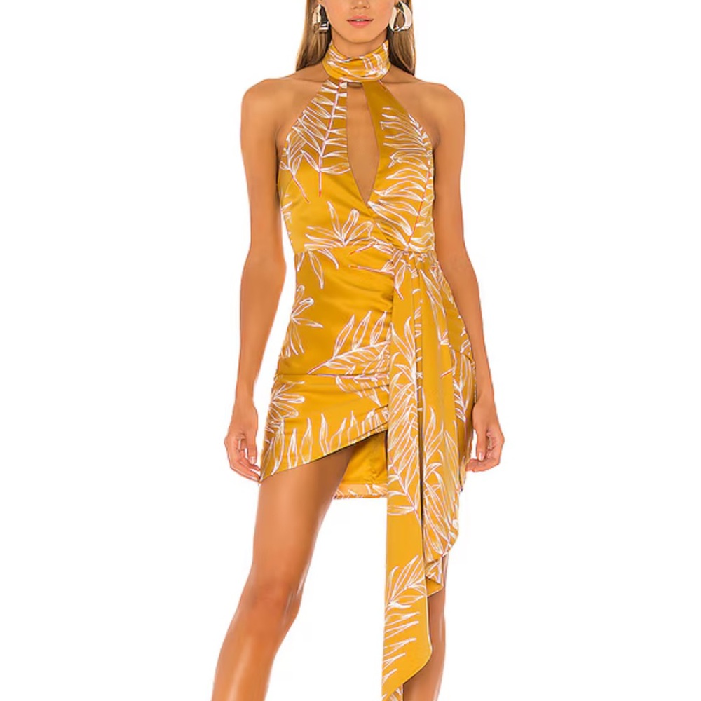 Camila Coelho Gold Ruched Asymmetrical Bodycon Dress